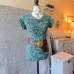Multicolor Knit Top with Brown Belt